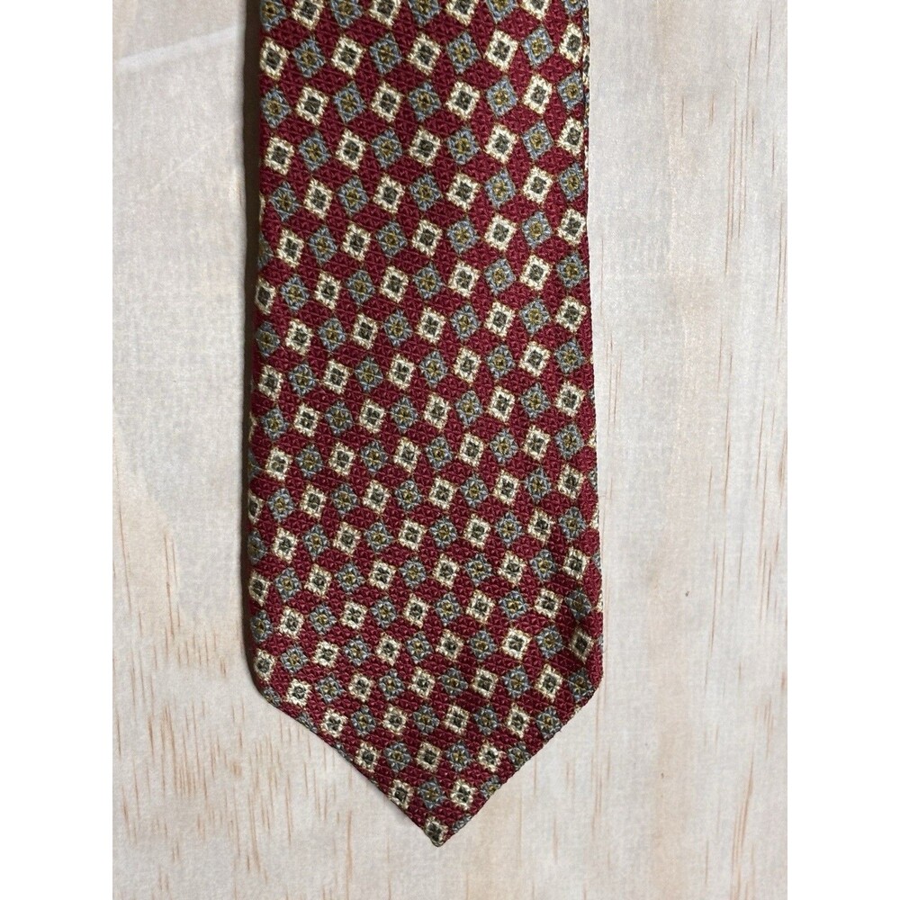 Burberrys of London Men's Silk Tie Burgundy Red Blue Paisley Geometric Vintage